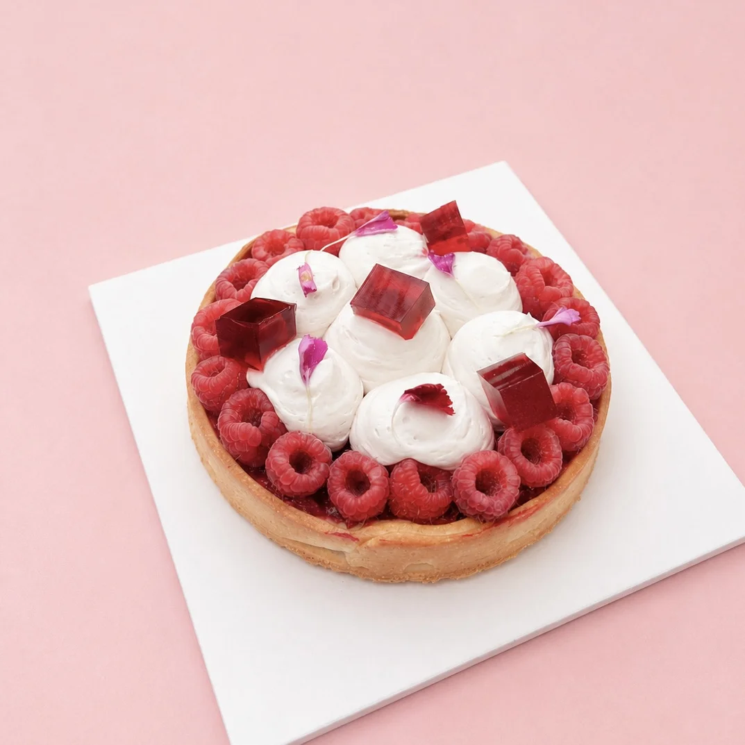 Tarte aux framboises, hibiscus